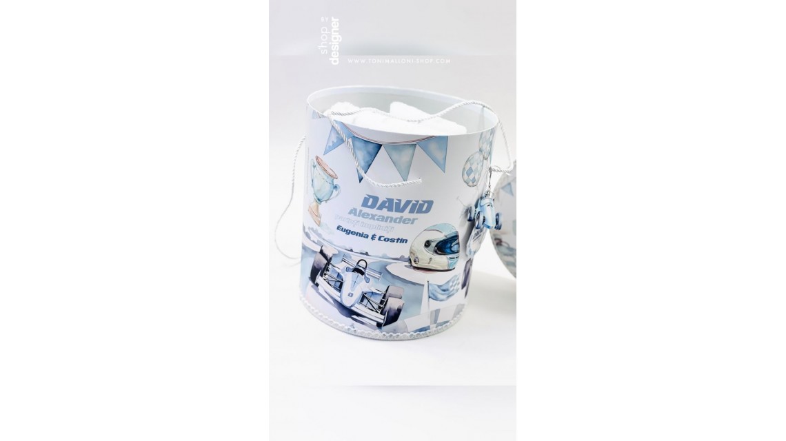 Trusou de botez băiețel – Blue Racing Car | model unicat cu mașinuțe de curse 11